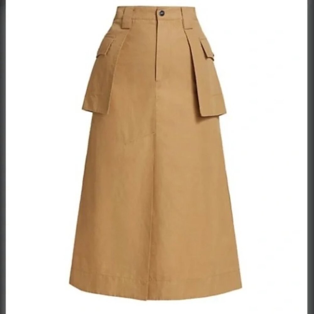 Ganni Womens Cotton Blend Brown Layered Midi A-Line Skirt Size 34